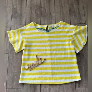 Anthropologie Postmark Yellow Stripe Short Sleeve Top Boxy textured white crew